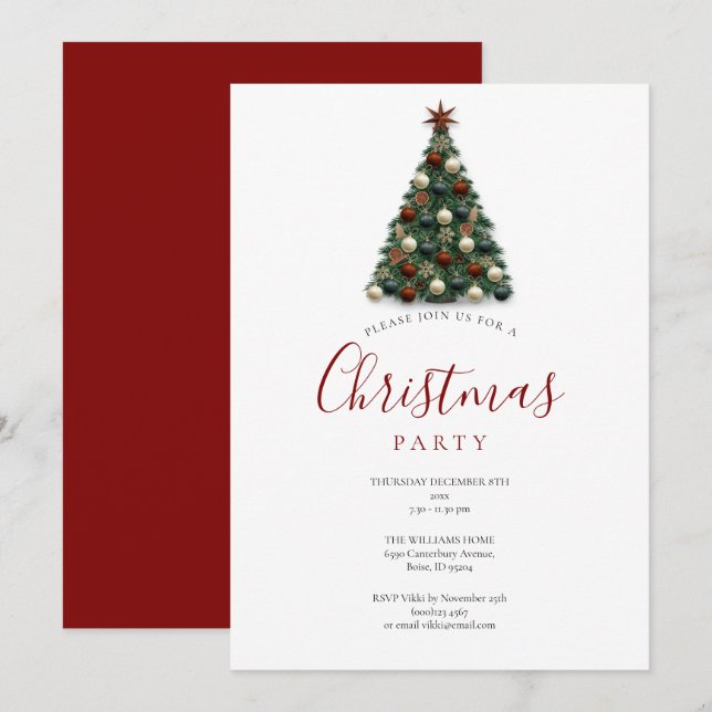 Convites Árvore de Natal Elegante Festa de Fim de Ano (Frente/Verso)