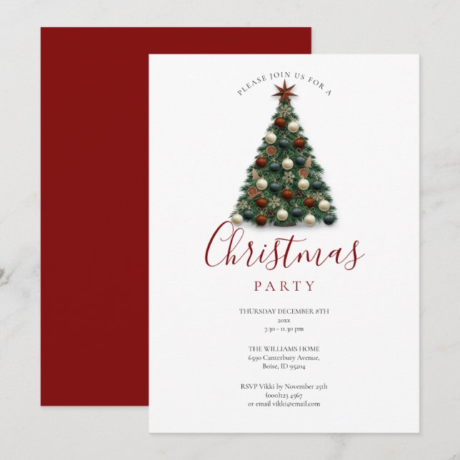 Convites Árvore de Natal Elegante Festa de Fim de Ano (Frente/Verso)