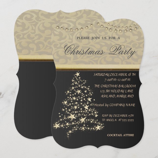 Convites Árvore de Natal Elegante, Festa de Natal da Empres (Frente/Verso)