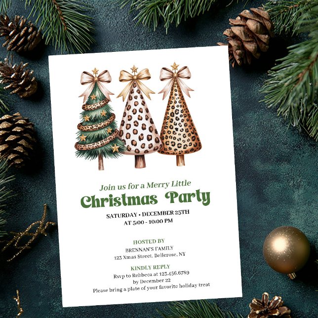 Convites Árvore de Natal elegante neutra com estampa de leo (Elegant neutral Christmas tree leopard print invite)