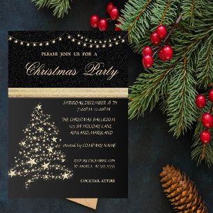 Convites Árvore de Natal Elegante,Preta,Festa de Natal