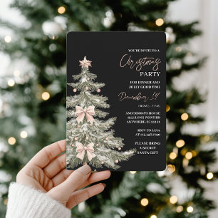 Convites Árvore de Natal Elegante Rosa e Preta