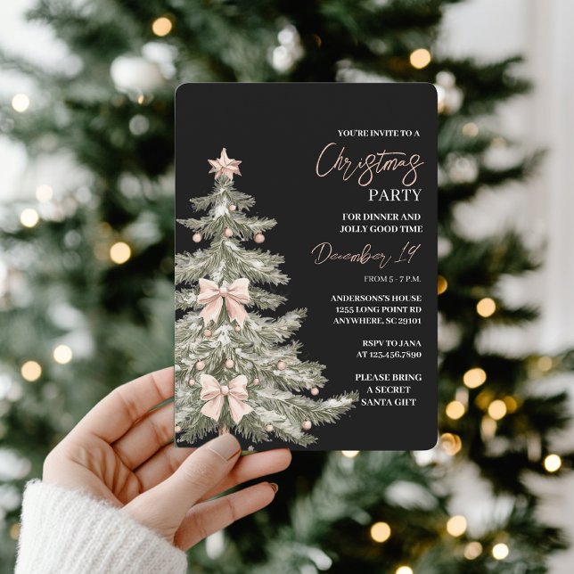 Convites Árvore de Natal Elegante Rosa e Preta (Criador carregado)