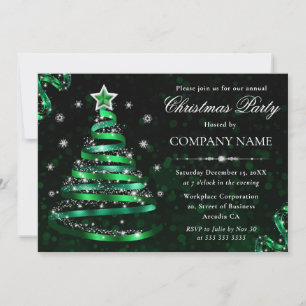Convites Árvore de Natal Elegante Verde e Prateada Brilhant