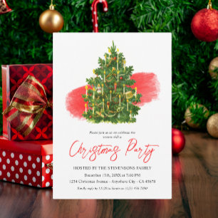 Convites Árvore de Natal Elegante Vermelho Branco Festa de