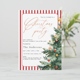 Convites Árvore de Natal em aquarela Faixa Vermelha Festa d