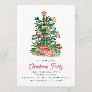 Convites Árvore de Natal em Aquarela Festiva Festa de Féria
