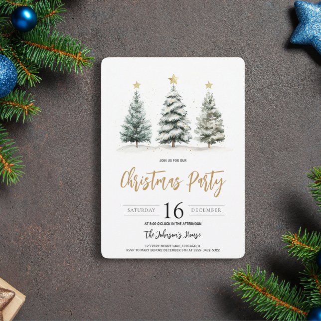 Convites Árvore de Natal em Aquarela Verde Dourado Festa de (Criador carregado)