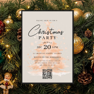 Convites Árvore de Natal em QR Dourado Rosa Festa de Natal