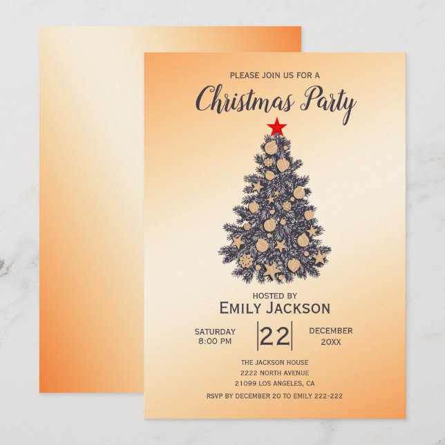 Convites Árvore de Natal Estrela Vermelha (Frente/Verso)