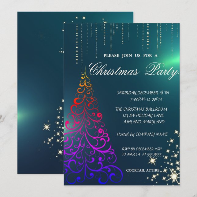 Convites Árvore de Natal,Festa de Natal da Empresa Verde (Frente/Verso)