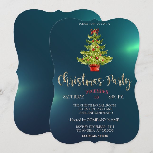 Convites Árvore de Natal, Festa de Natal Verde da Empresa (Frente/Verso)