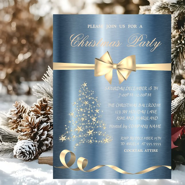 Convites Árvore de Natal,Flair Azul Metálico Festa de Natal (Criador carregado)