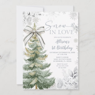 Convites Árvore de Natal Floral Prata Neve Em Amor Aniversá