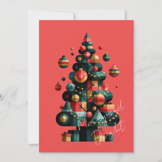Convites Árvore de Natal Geométrica (Frente)