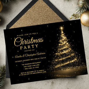 Convites Árvore de Natal Luz Brilho Dourado Festa de Natal