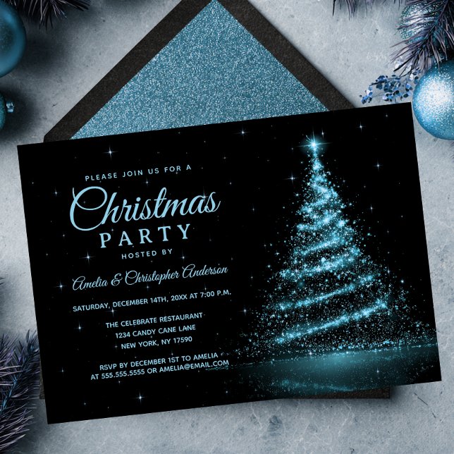 Convites Árvore de Natal Luz de Brilho Azul Festa de Natal (Criador carregado)