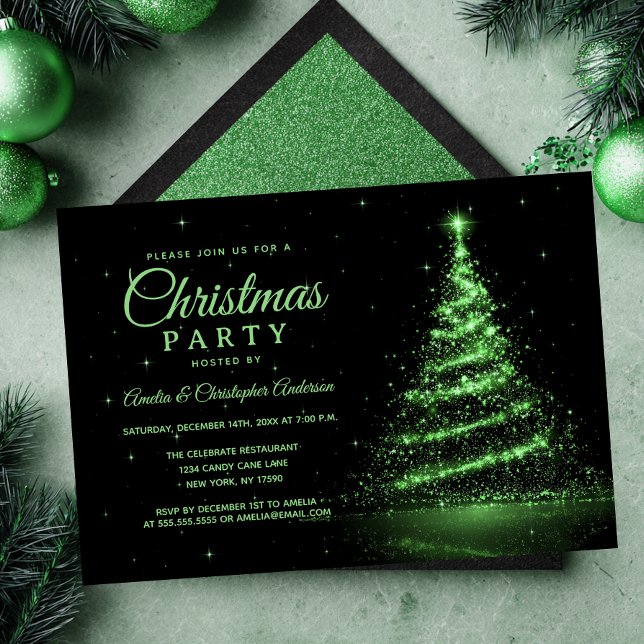 Convites Árvore de Natal Luz Verde Brilhante Festa de Natal (Criador carregado)