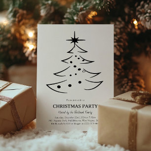 Convites Árvore de Natal Minimalista Preta e Branca Festa