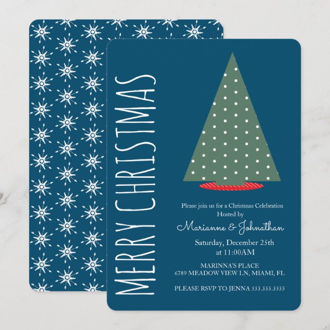 Convites Árvore de Natal Moderna Verde Ponto Festa de Natal (Frente/Verso)