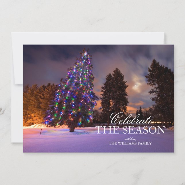 Convites Árvore de Natal Nevada com Luzes ao Crepúsculo (Frente)