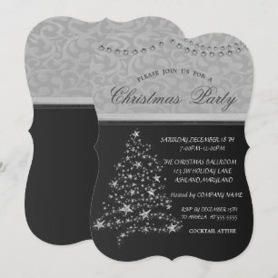 Convites Árvore de Natal Prateada Elegante,Festa de Natal