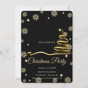 Convites Árvore de Natal Preta -Dourada Elegante