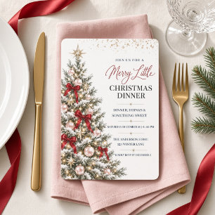 Convites Árvore de Natal Rosa Arco Vermelho Jantar de Natal