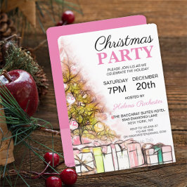 Convites Árvore de Natal rosa doce e apresenta feriado