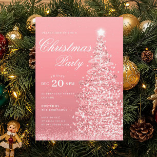 Convites Árvore de Natal Rosa Dourado Festa de Natal de Inv