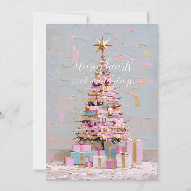 Convites Árvore de Natal Rosa e Dourada Impasto (Frente)