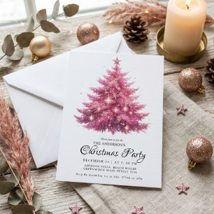 Convites Árvore de Natal Rosa Elegante de Inverno