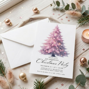 Convites Árvore de Natal Rosa Elegante de Inverno