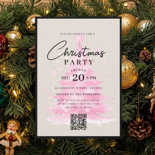 Convites Árvore de Natal Rosa QR Festa de Natal