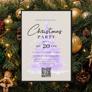 Convites Árvore de Natal Roxa QR Festa de Natal
