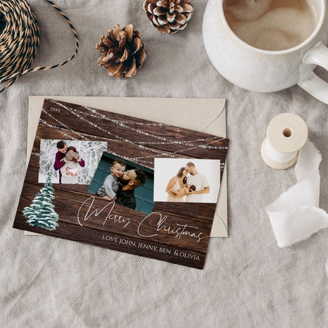 Convites Árvore de Natal russa 3 Fotografias e Luzes, Cartã (Criador carregado)