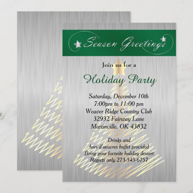 Convites Árvore de Natal Silver e Verde (Frente/Verso)