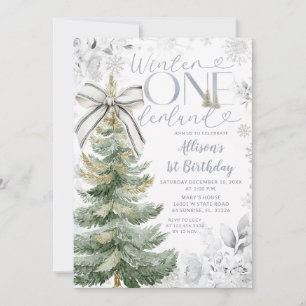 Convites Árvore de Natal Silver Winter ONEderland Aniversár