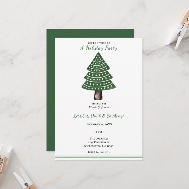 Convites Árvore de Natal Simples Selo Verde Minimal Natal (Frente/Verso In Situ)