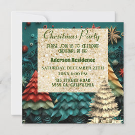 Convites Árvore de Natal Verde 3d| Festa de Natal Ouro