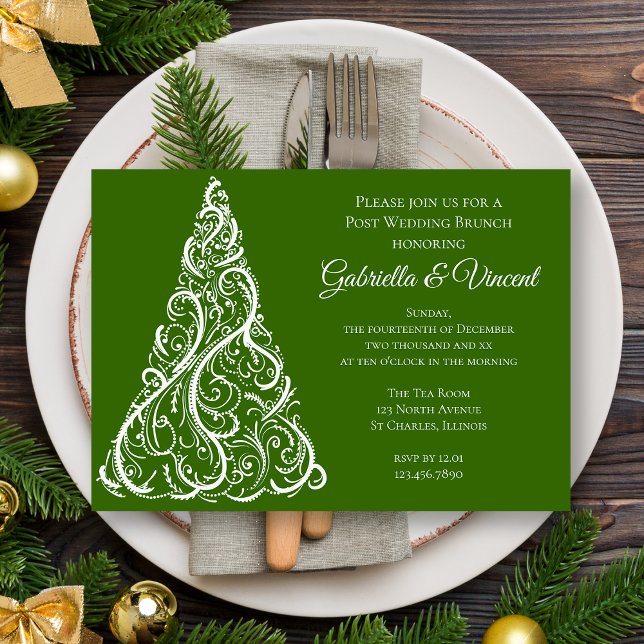 Convites Árvore de Natal Verde Brunch de Inverno Pós-Casame (Criador carregado)