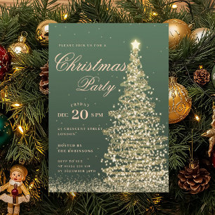 Convites Árvore de Natal Verde Dourada Festa de Natal