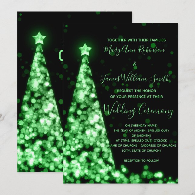 Convites Árvore de Natal Verde Elegante Casamento Férias (Frente/Verso)