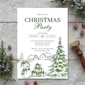 Convites Árvore de Natal Verde Festa de Natal com Aquarela