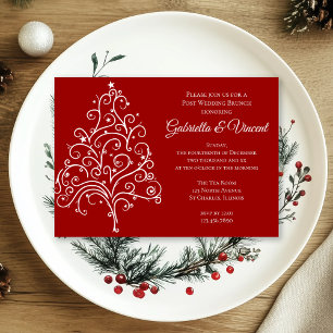 Convites Árvore de Natal Vermelha Brunch de Pós-Casamento d