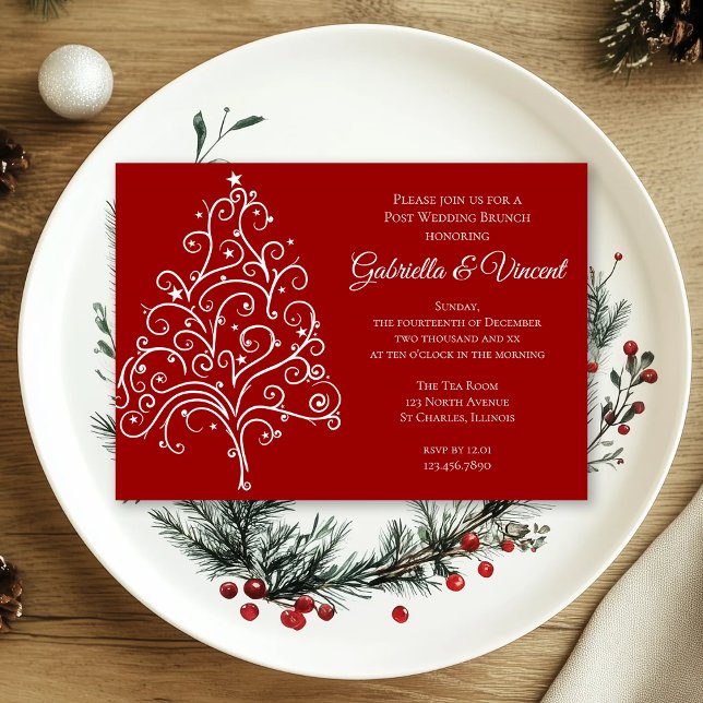 Convites Árvore de Natal Vermelha Brunch de Pós-Casamento d (Criador carregado)