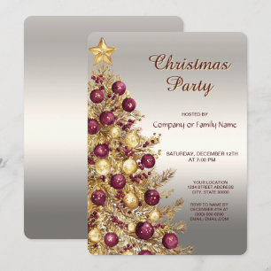 Convites Árvore de Natal Vermelha Burgundy Dourada Festa de