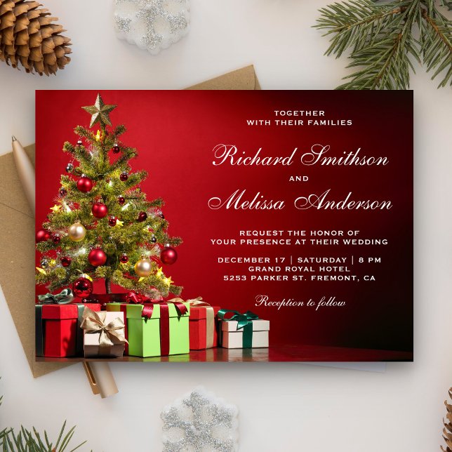 Convites Árvore de Natal Vermelha de Festa de Natal Casamen (Criador carregado)