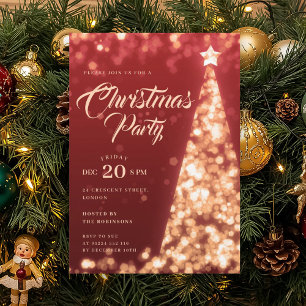 Convites Árvore de Natal Vermelha Dourada Festa de Natal de