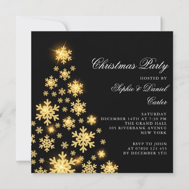 Convites Árvore de ouro de Natal elegante (Frente)